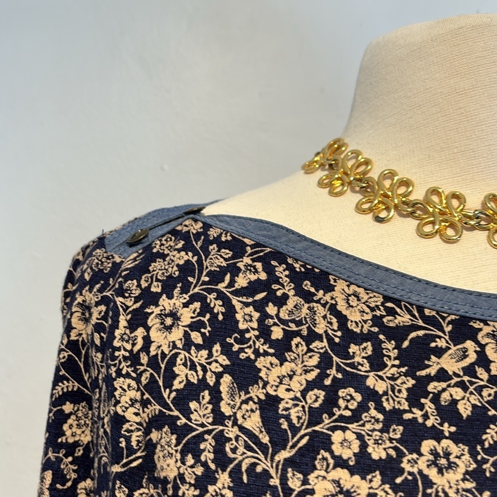 Vintage Ralph Lauren navy/tan floral fit & flare midi dress size large - Picture 6 of 13